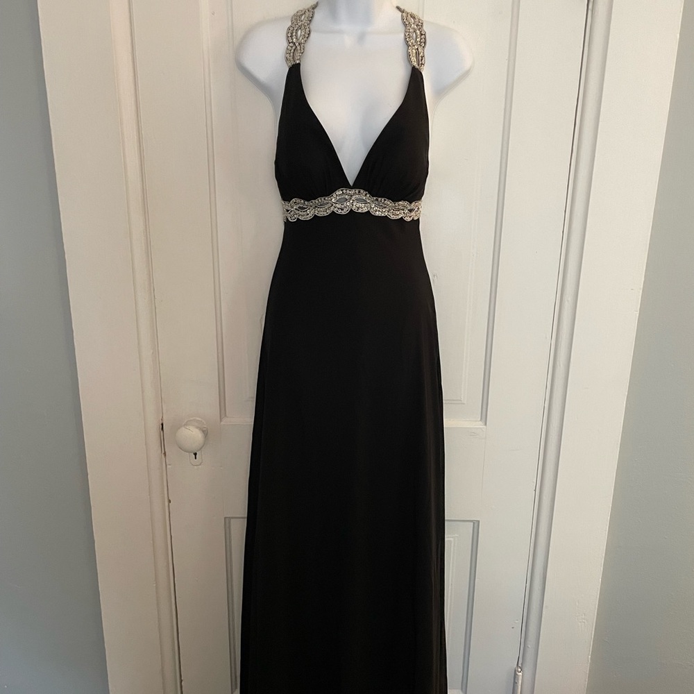 Black prom dress with silver details